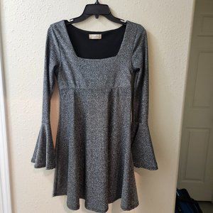 Altar'd State Dress Womens Small Silver Glittery Bell Sleeves Empire Waist Dress